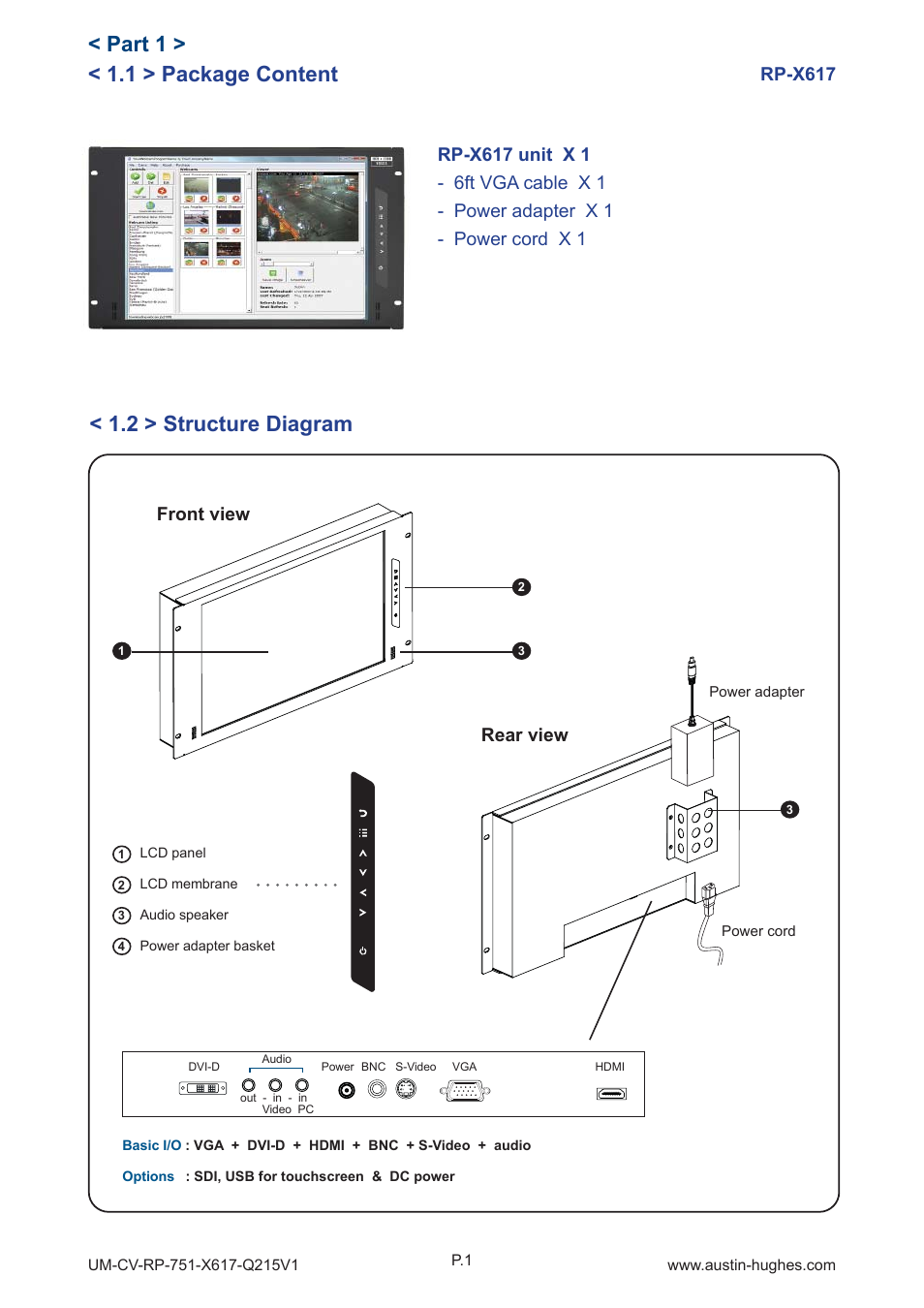 1 > package content, Part 1, 2 > structure diagram | Rp-x617, Front view rear view | Austin Hughes RP-X617 User Manual | Page 5 / 20