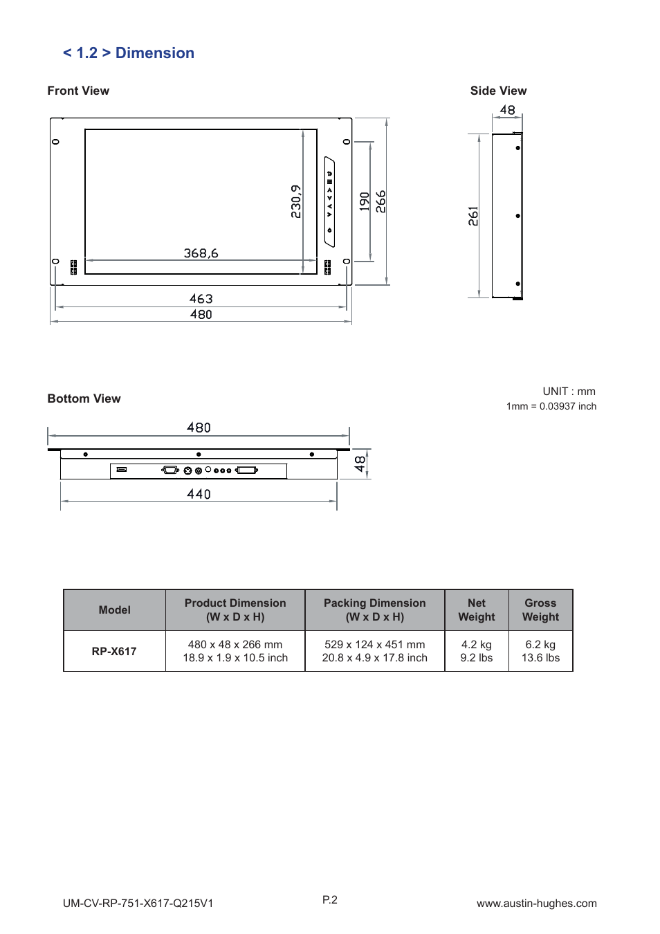 2 > dimension | Austin Hughes RP-X617 User Manual | Page 6 / 20