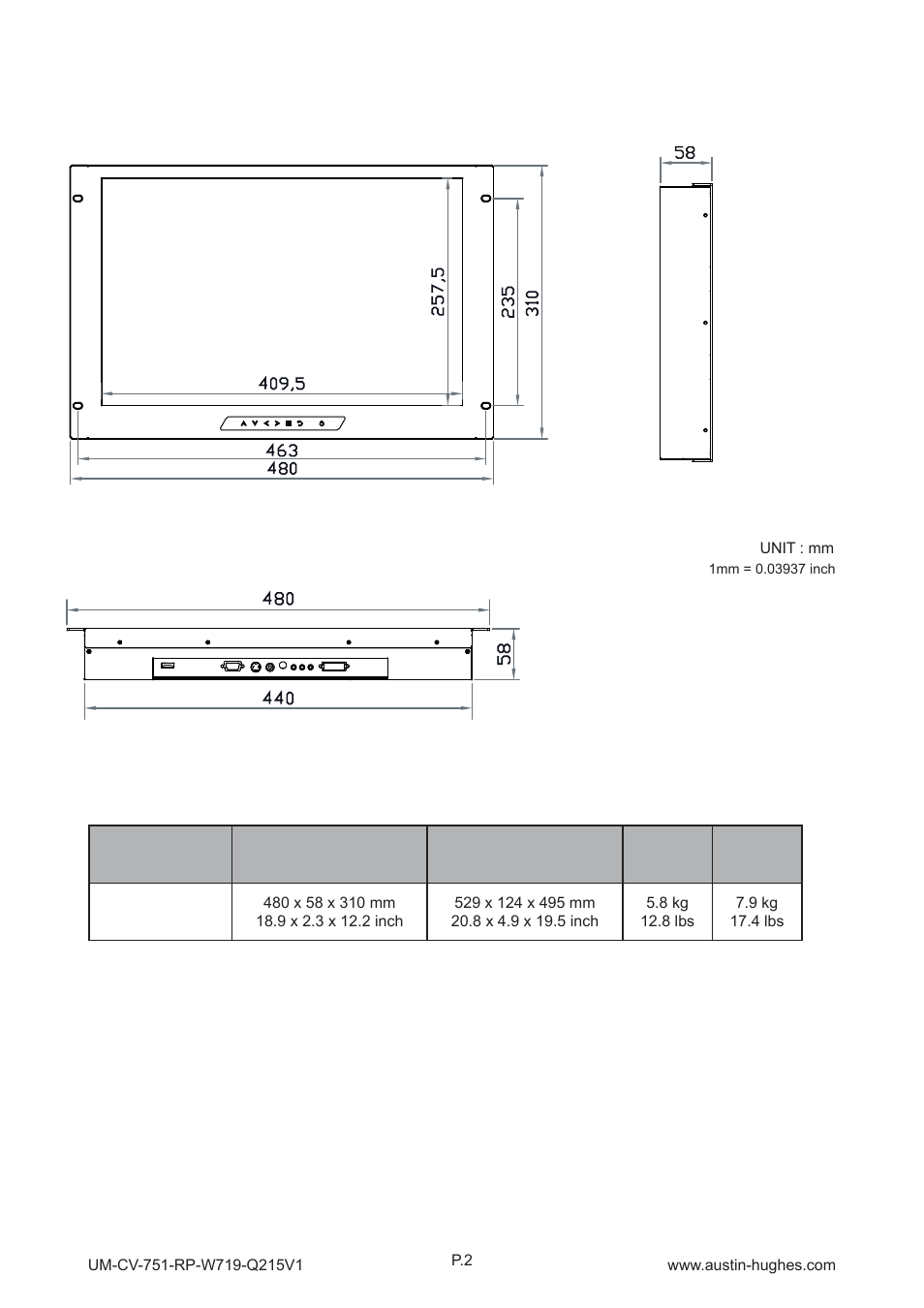 2 > dimension | Austin Hughes RP-W719 User Manual | Page 6 / 20