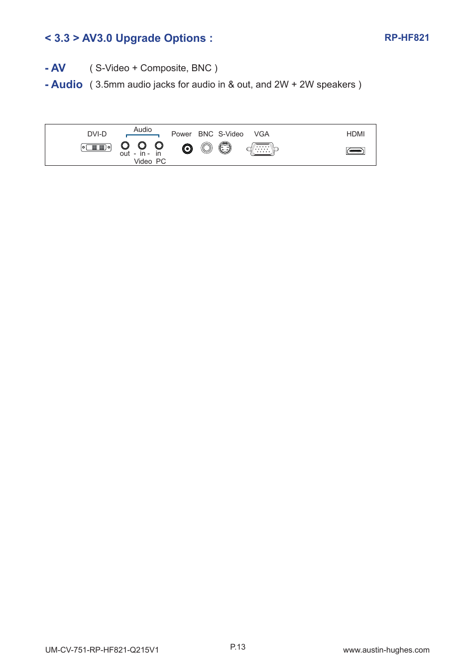 Av - audio, 3 > av3.0 upgrade options | Austin Hughes RP-HF821 User Manual | Page 17 / 20