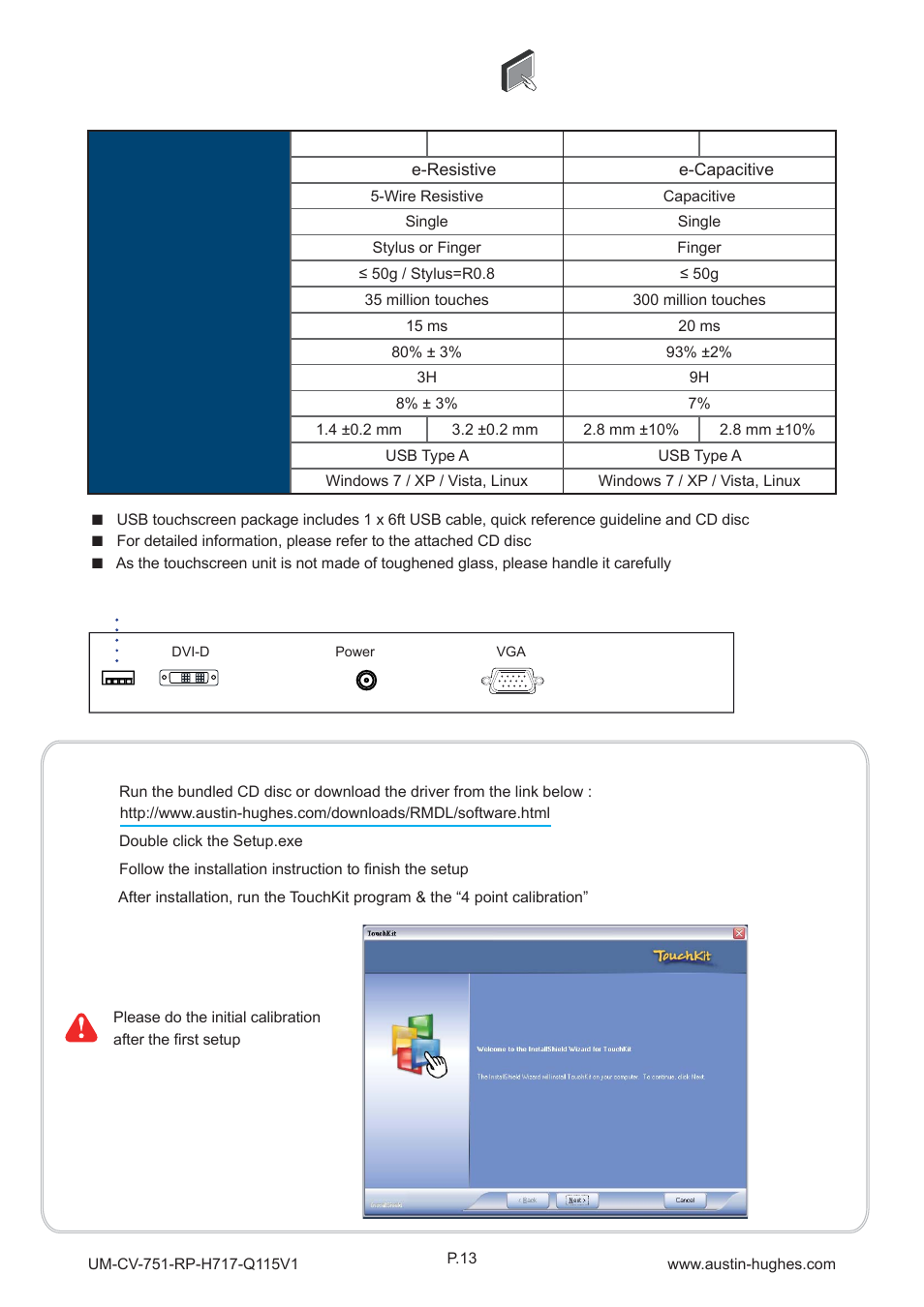 Usb touchscreen, 6 > options : touchscreen & driver | Austin Hughes RP-H819 User Manual | Page 17 / 20