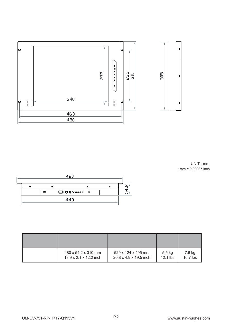 Rp-h717, 2 > dimension - rp-h717 | Austin Hughes RP-H819 User Manual | Page 6 / 20