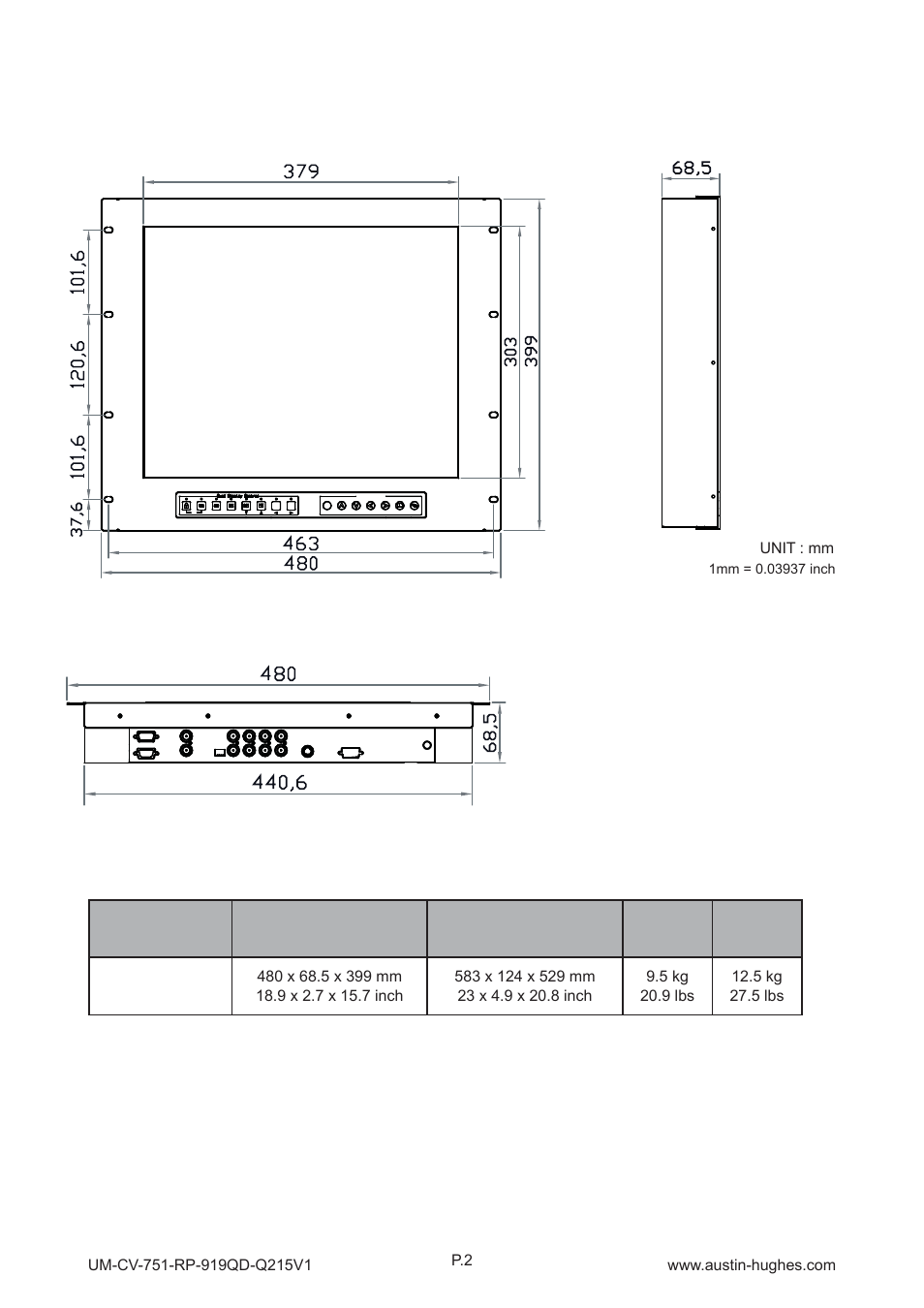 2 > dimension | Austin Hughes RP-919QD User Manual | Page 5 / 24