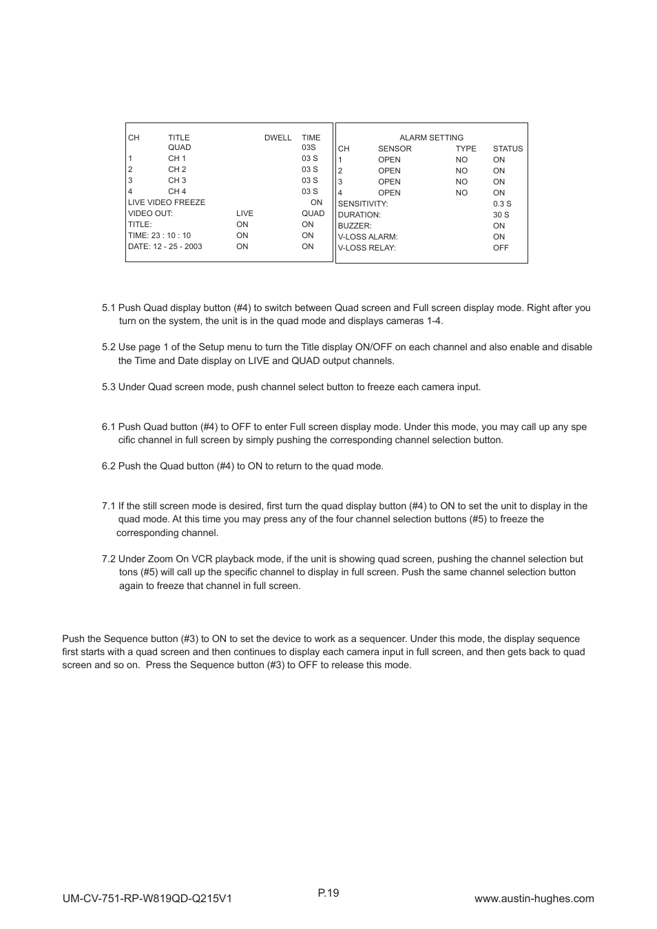 5 > qd on-screen menu, P.19 | Austin Hughes RP-W819QD User Manual | Page 22 / 24