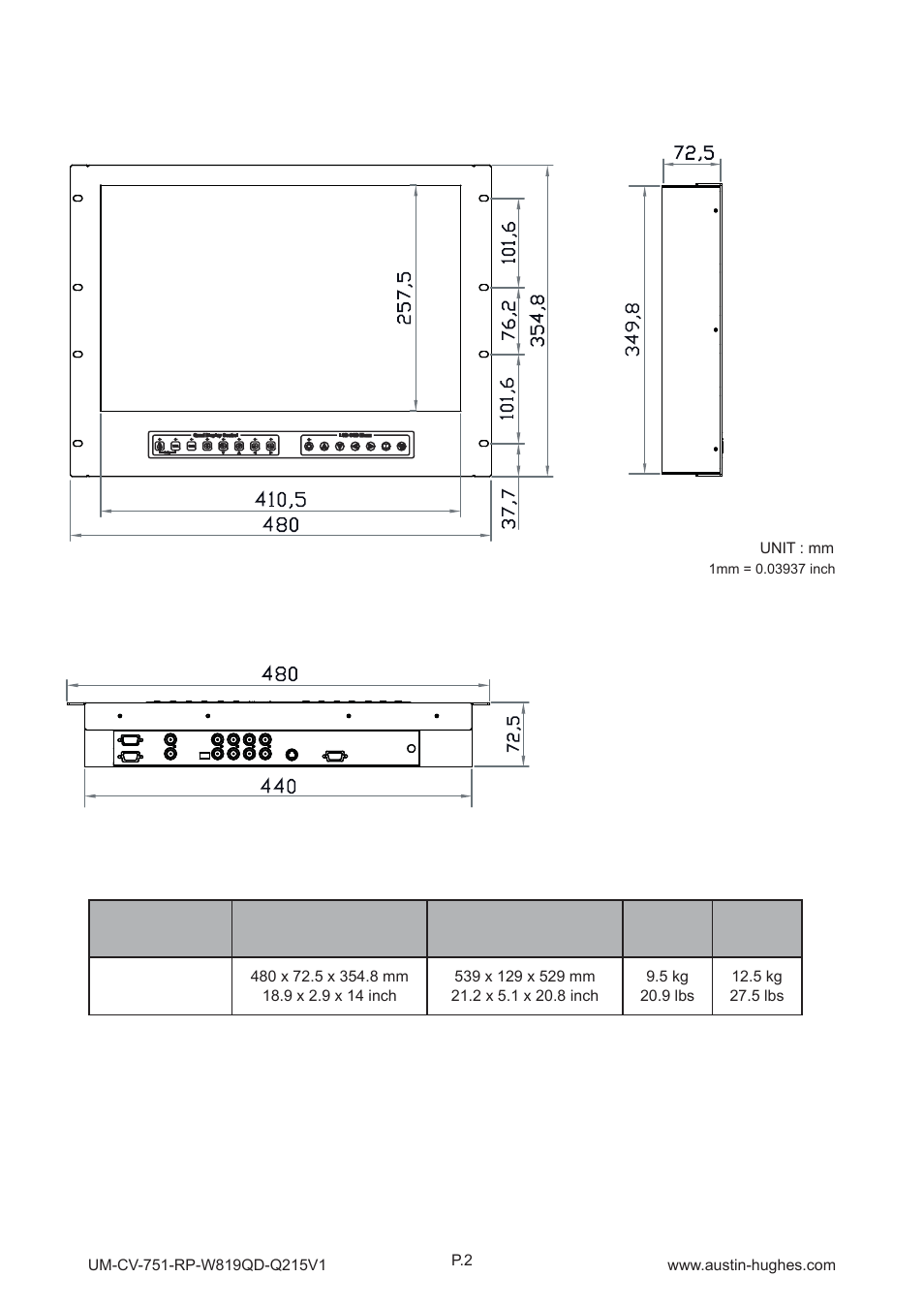 2 > dimension | Austin Hughes RP-W819QD User Manual | Page 5 / 24