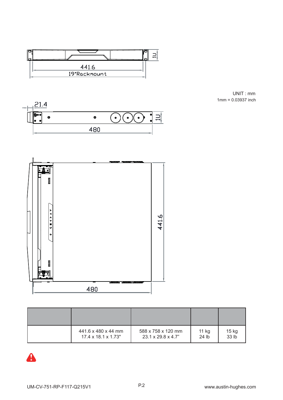 2 > dimension | Austin Hughes RP-F117 User Manual | Page 6 / 16