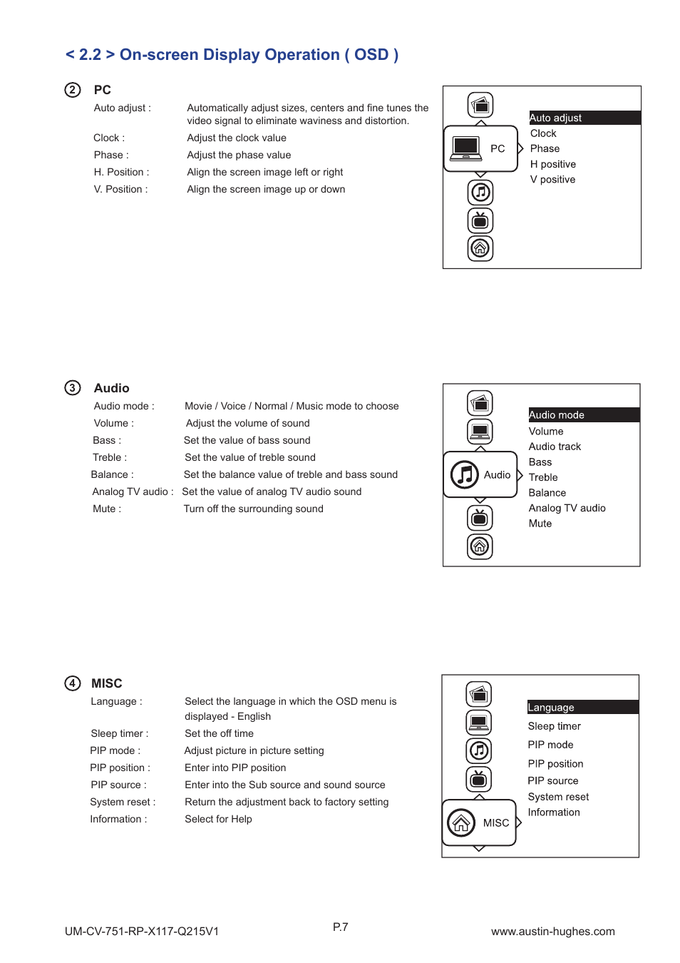 2 > on-screen display operation ( osd ) | Austin Hughes RP-X117 User Manual | Page 12 / 20