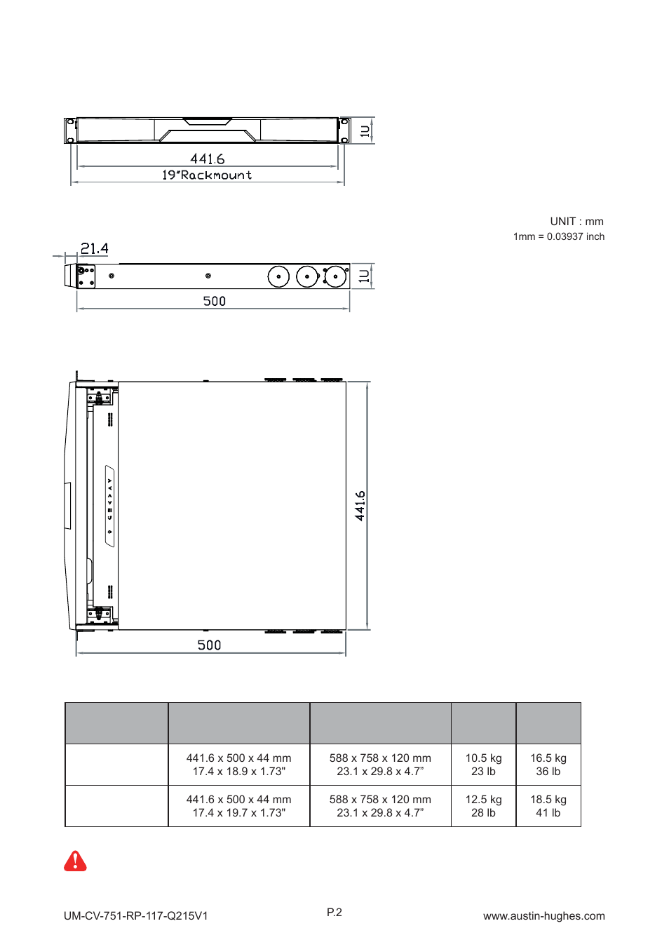 2 > dimension | Austin Hughes RP-119 User Manual | Page 6 / 16