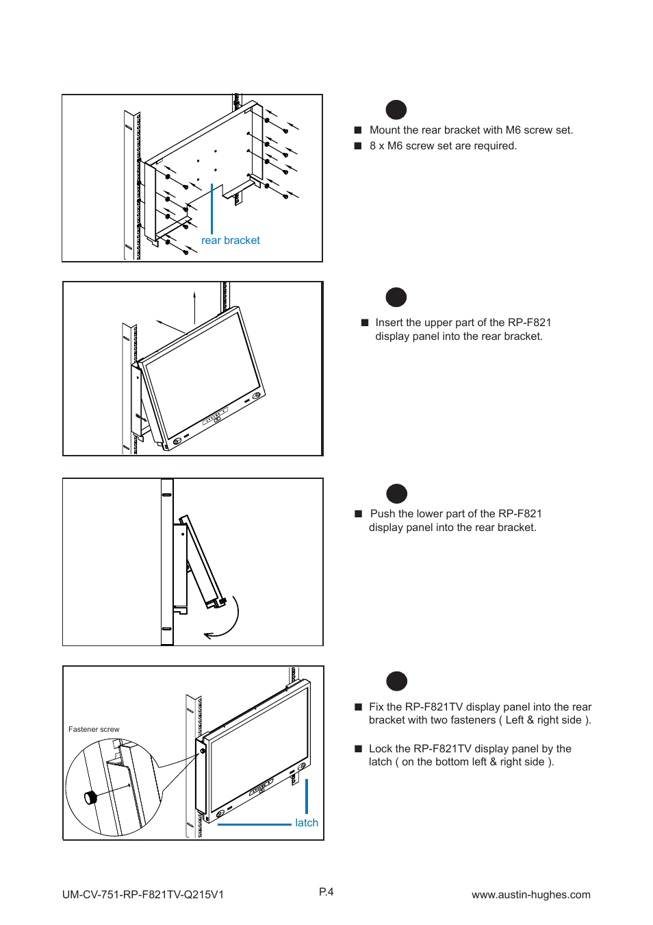 3 > rear mounting bracket installation | Austin Hughes RP-F821TV User Manual | Page 9 / 36