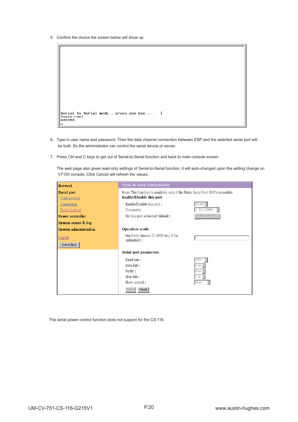 7 > serial-to-serial function, Cs-116 | Austin Hughes CS - 116 User Manual | Page 24 / 36