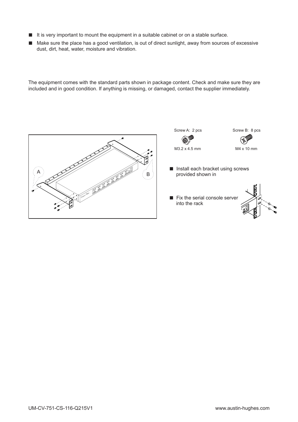 Installation for serial console server, Unpacking before installation, Cs-116 | Austin Hughes CS - 116 User Manual | Page 4 / 36