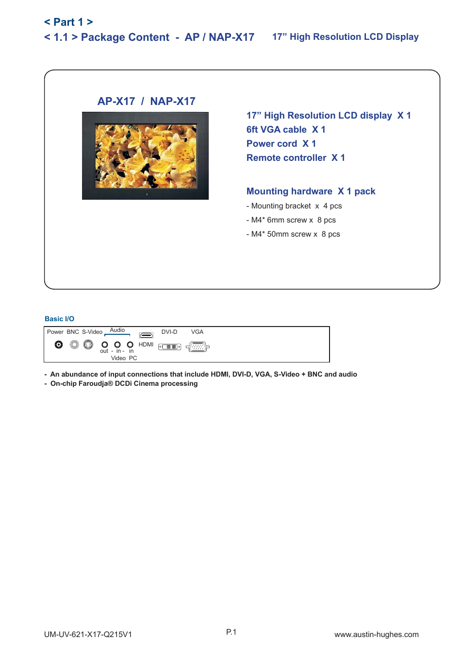 Mounting hardware x 1 pack, 17” high resolution lcd display | Austin Hughes OP-X17 User Manual | Page 5 / 28