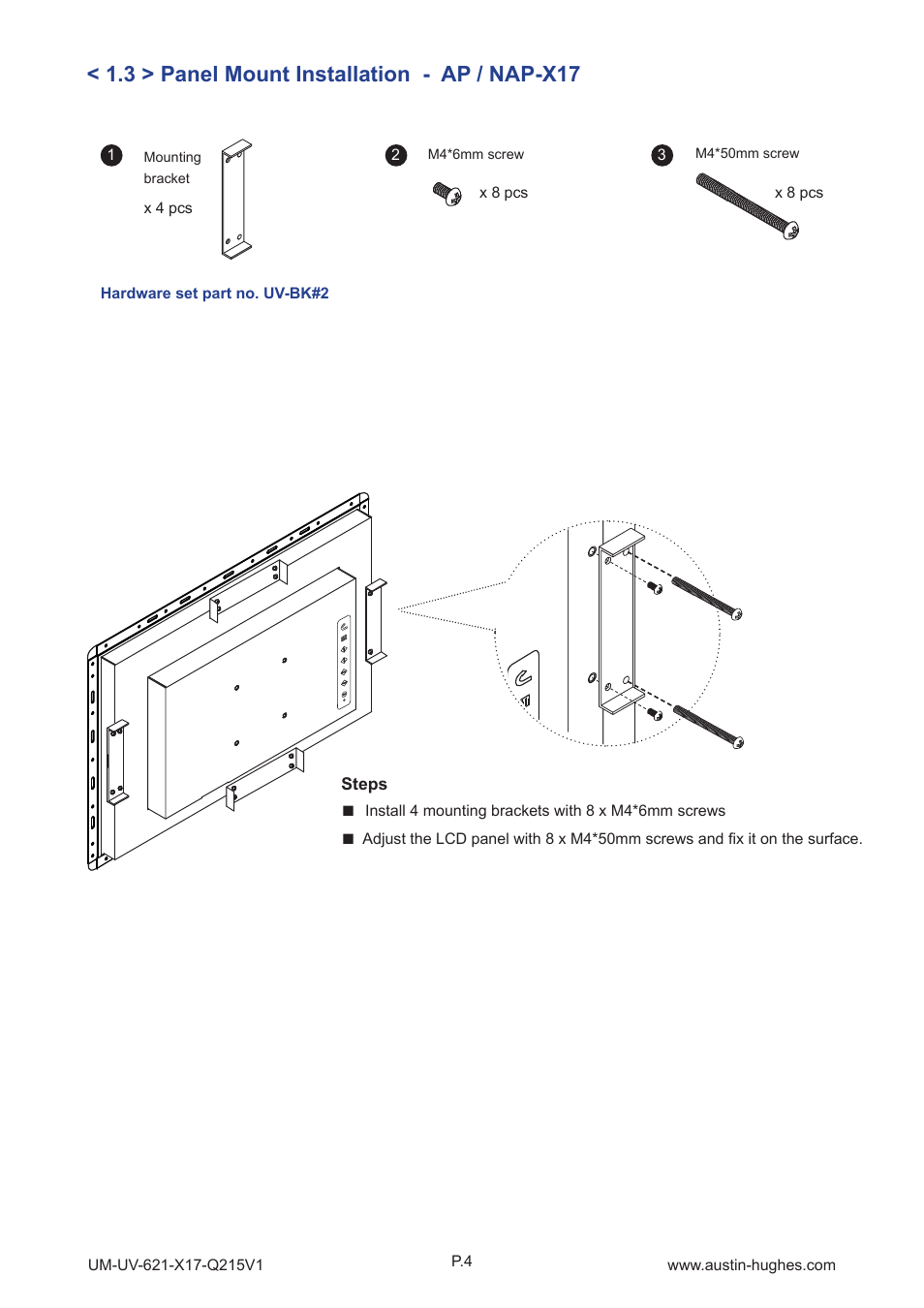 3 > panel mount installation - ap / nap-x17 | Austin Hughes OP-X17 User Manual | Page 8 / 28