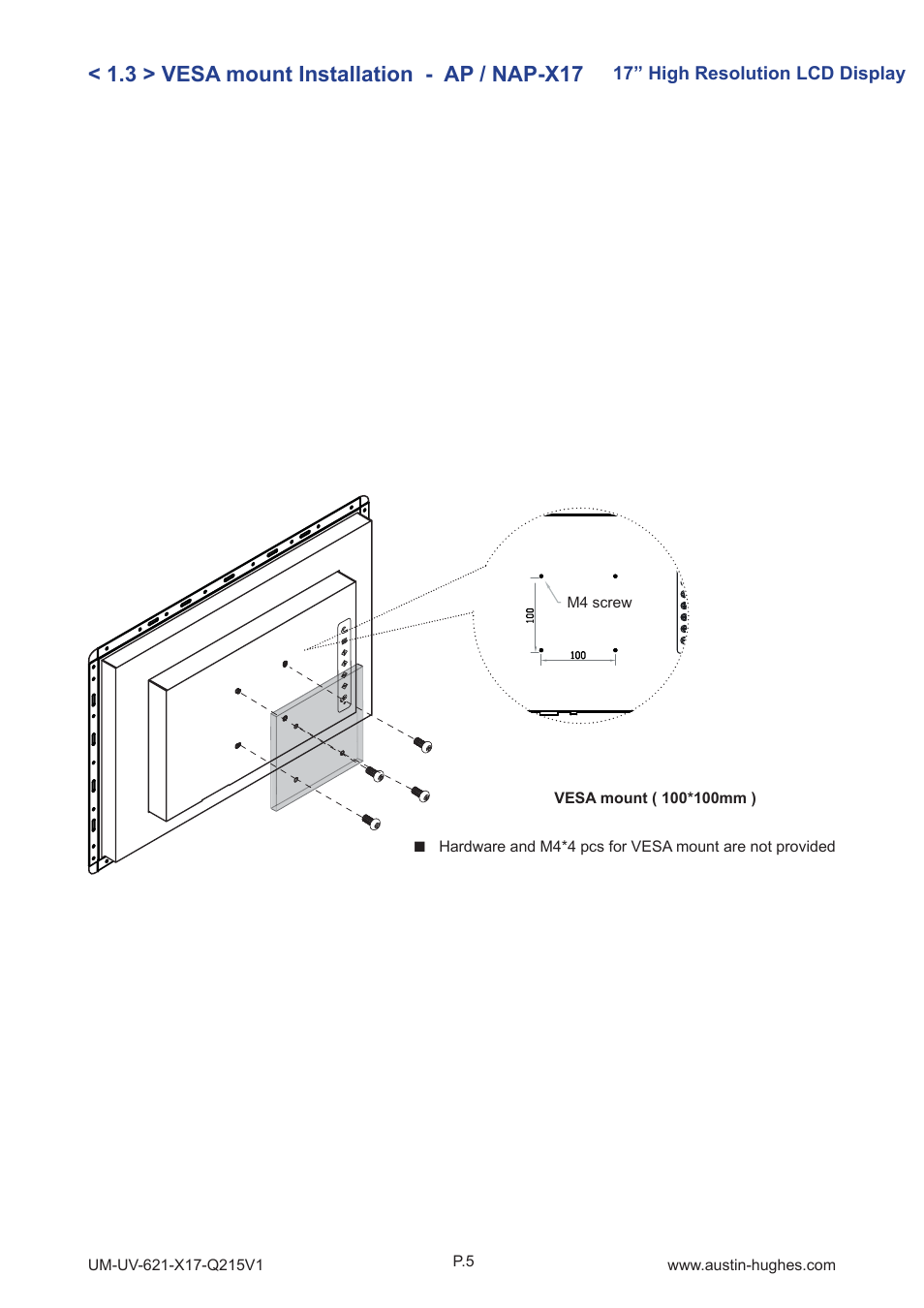 3 > vesa mount installation - ap / nap-x17 | Austin Hughes OP-X17 User Manual | Page 9 / 28