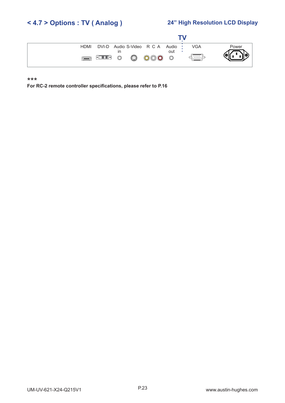 7 > options : tv ( analog ) | Austin Hughes OP-X24 User Manual | Page 27 / 28