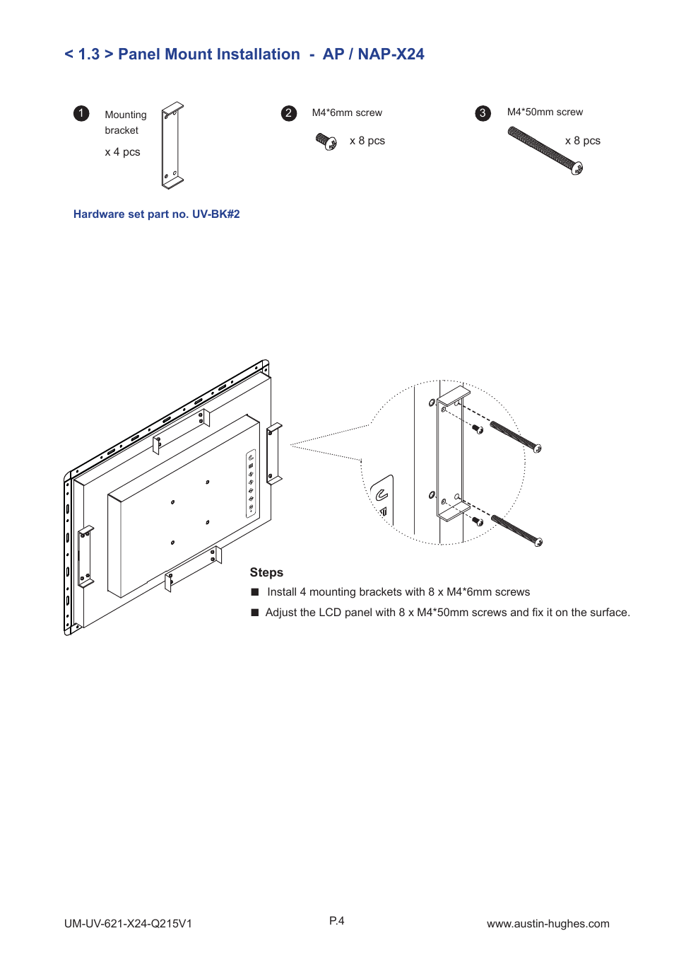 3 > panel mount installation - ap / nap-x24 | Austin Hughes OP-X24 User Manual | Page 8 / 28