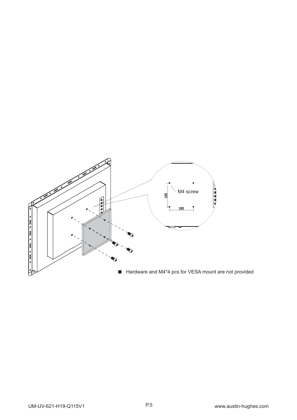 3 > vesa mount installation - hap-19 | Austin Hughes HOP-19 User Manual | Page 10 / 32