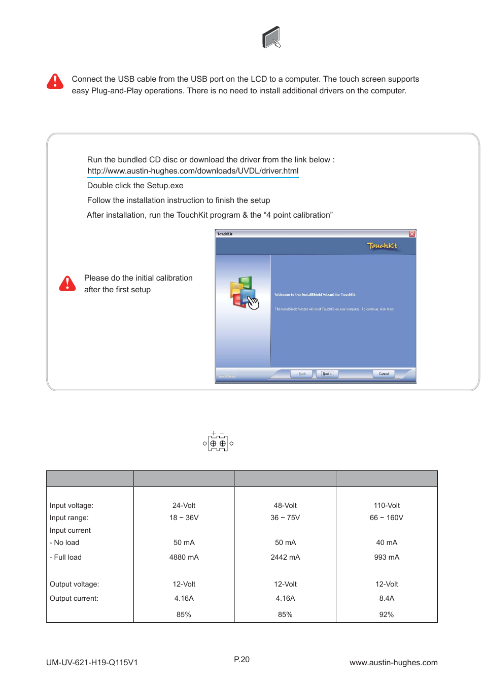 6 > options : touchscreen & driver, 7 > options : dc power, 19” high brightness lcd display trb / tcb driver | Tpc-19 driver | Austin Hughes HOP-19 User Manual | Page 25 / 32