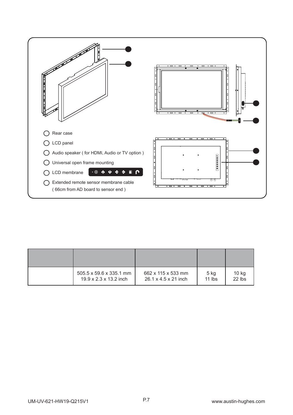 2 > structure diagram - op-w19, Hop-w19, W19” high brightness lcd display | Front view, Rear view | Austin Hughes HOP-W19 User Manual | Page 11 / 32