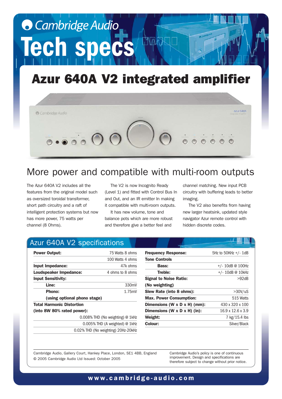 Cambridge Audio Azur 640A V2 User Manual | 2 pages