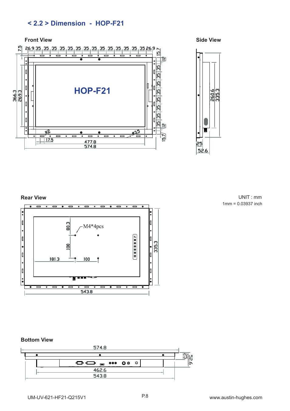 Hop-f21, 2 > dimension - hop-f21 | Austin Hughes HOP-F21 User Manual | Page 12 / 32