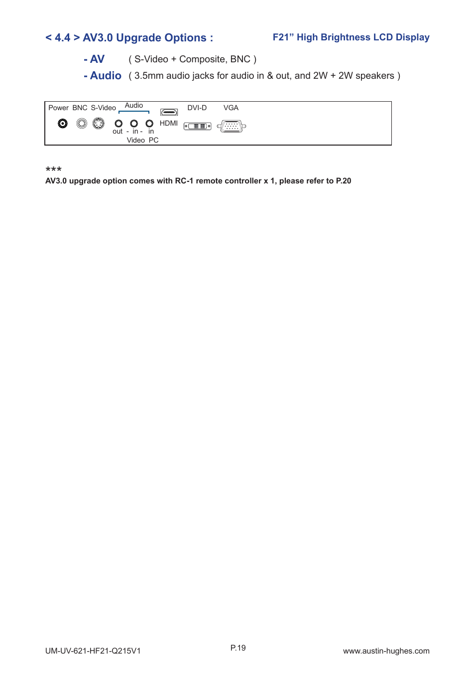 Av - audio, 4 > av3.0 upgrade options | Austin Hughes HOP-F21 User Manual | Page 23 / 32