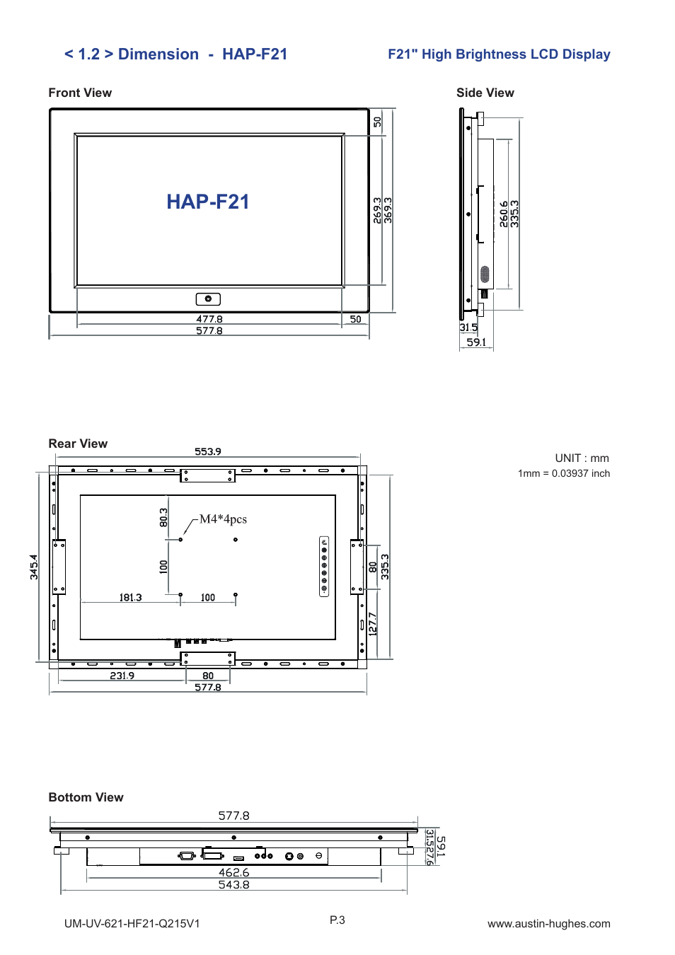 Hap-f21, 2 > dimension - hap-f21 | Austin Hughes HOP-F21 User Manual | Page 7 / 32