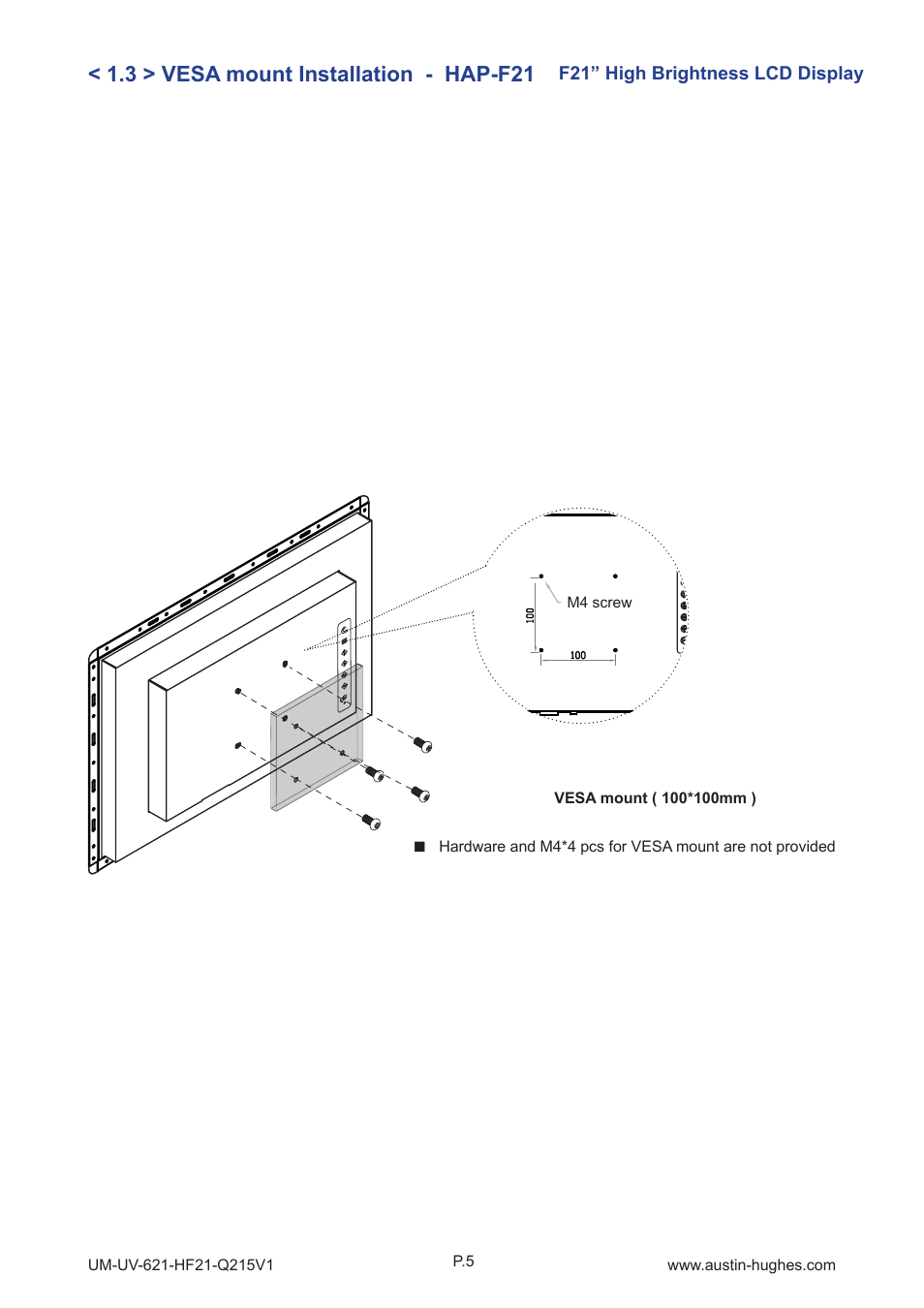 3 > vesa mount installation - hap-f21 | Austin Hughes HOP-F21 User Manual | Page 9 / 32