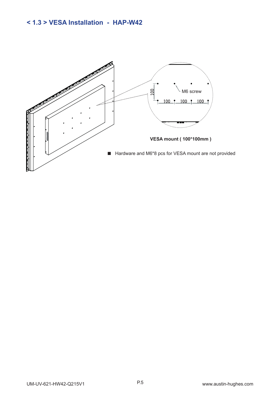 3 > vesa installation - hap-w42 | Austin Hughes HOP-W42 User Manual | Page 10 / 32