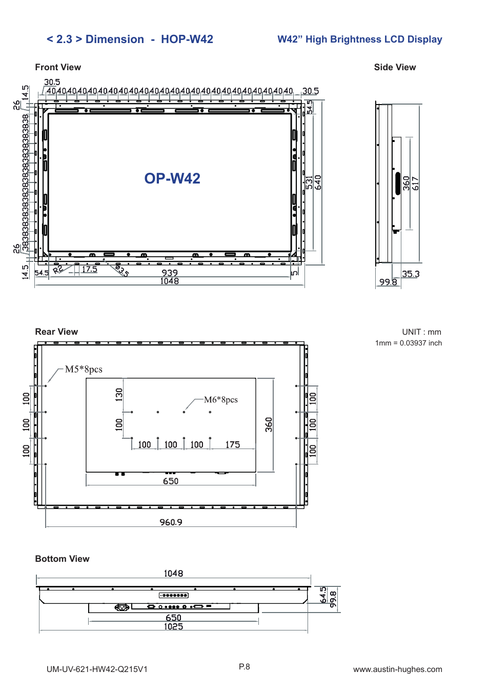 Op-w42, 3 > dimension - hop-w42 | Austin Hughes HOP-W42 User Manual | Page 13 / 32