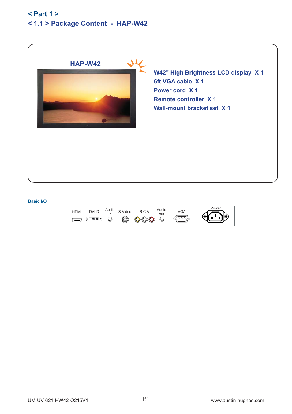 1 > package content - hap-w42, Part 1 > hap-w42 | Austin Hughes HOP-W42 User Manual | Page 6 / 32