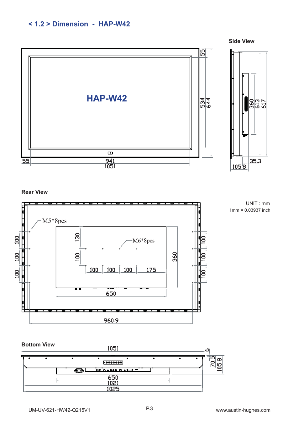 Hap-w42, 2 > dimension - hap-w42 | Austin Hughes HOP-W42 User Manual | Page 8 / 32