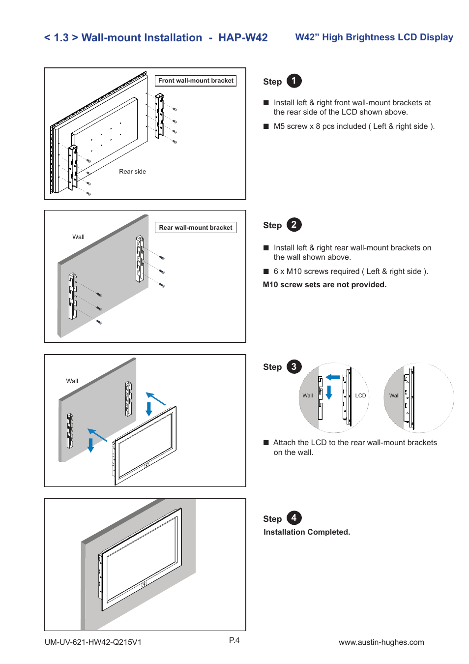 3 > wall-mount installation - hap-w42 | Austin Hughes HOP-W42 User Manual | Page 9 / 32