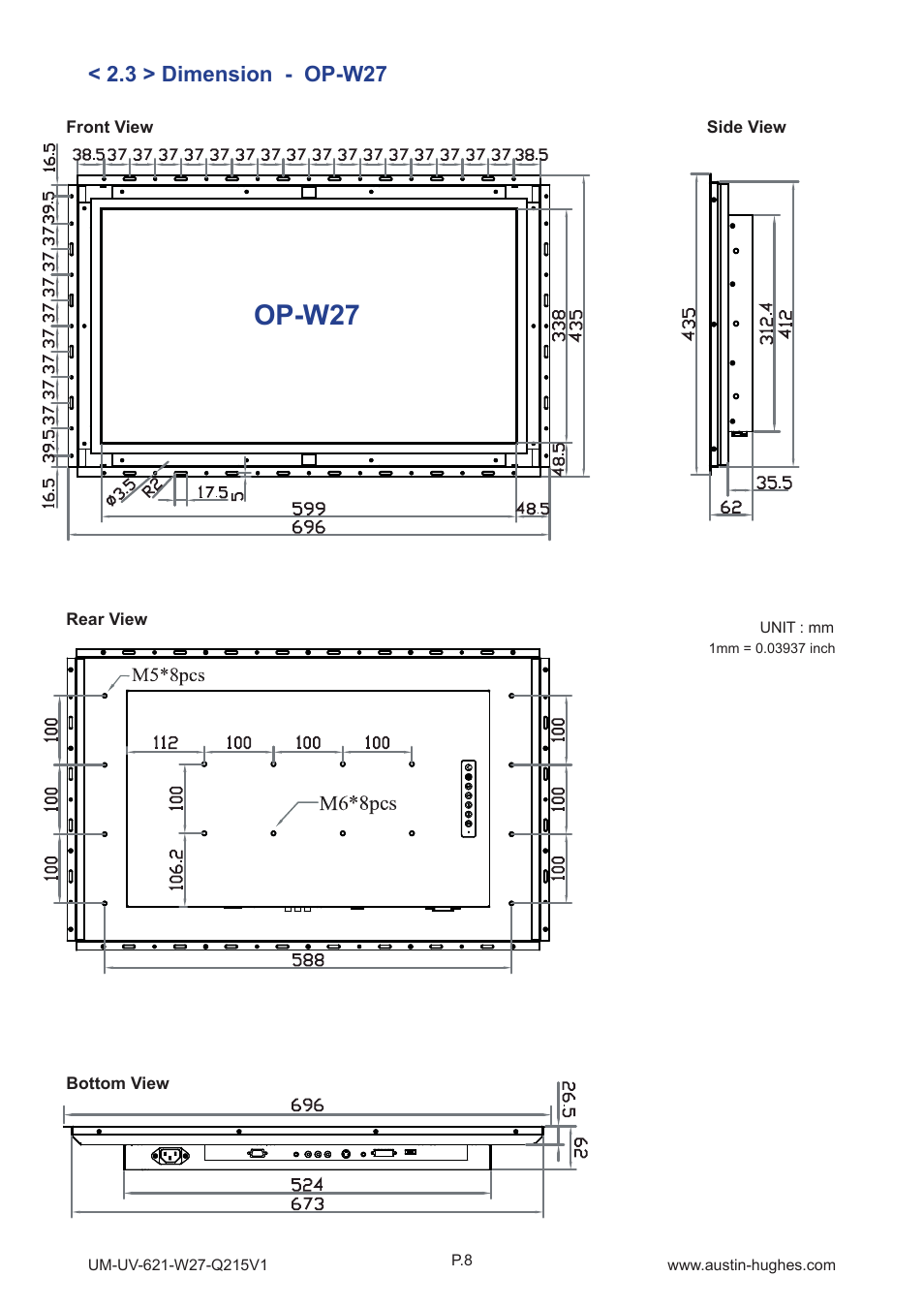 Op-w27, 3 > dimension - op-w27 | Austin Hughes OP-W27 User Manual | Page 12 / 28