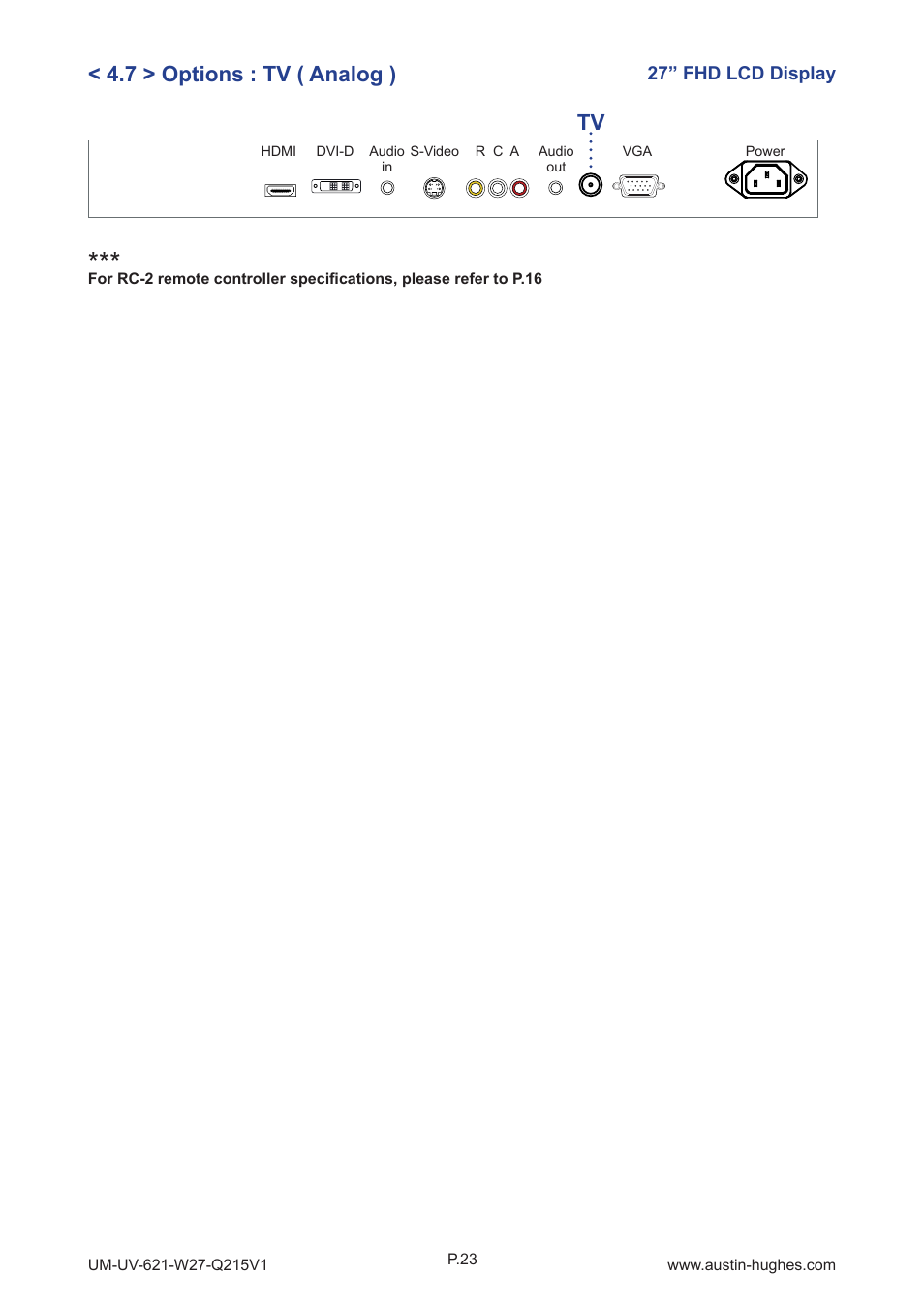 7 > options : tv ( analog ) | Austin Hughes OP-W27 User Manual | Page 27 / 28