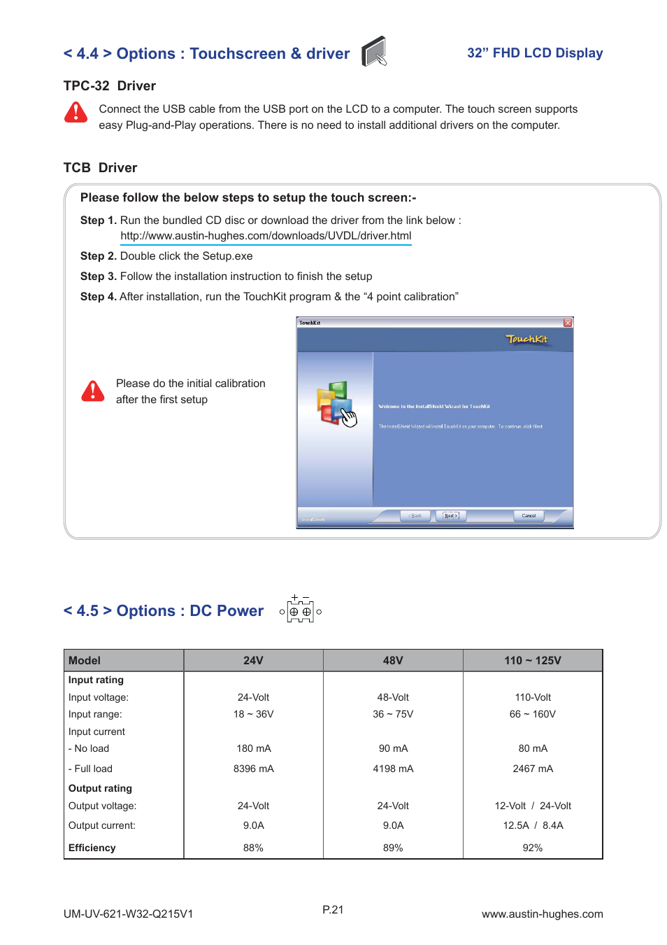Tcb driver, Tpc-32 driver 32” fhd lcd display | Austin Hughes OP-W32 User Manual | Page 25 / 28