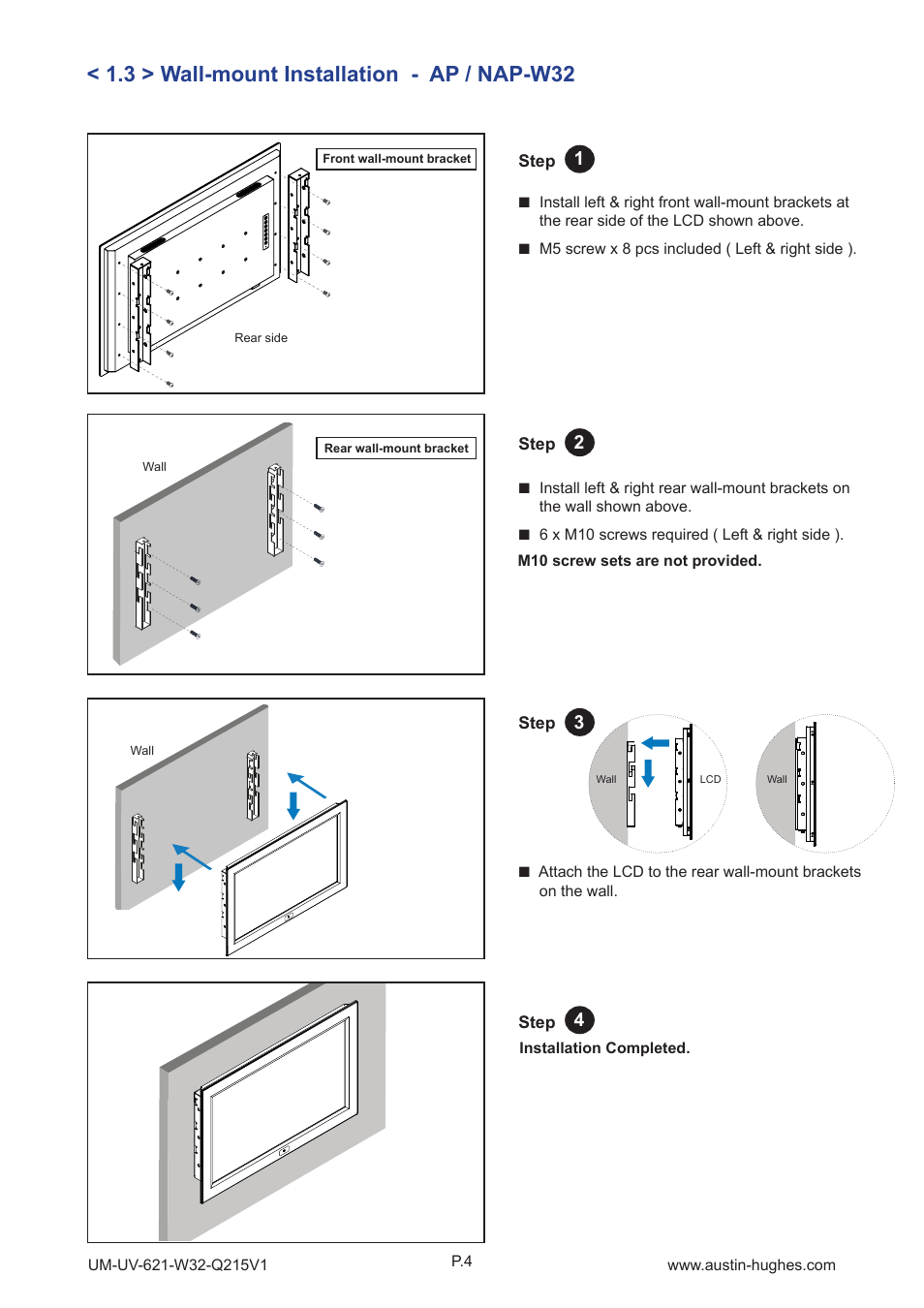 3 > wall-mount installation - ap / nap-w32 | Austin Hughes OP-W32 User Manual | Page 8 / 28