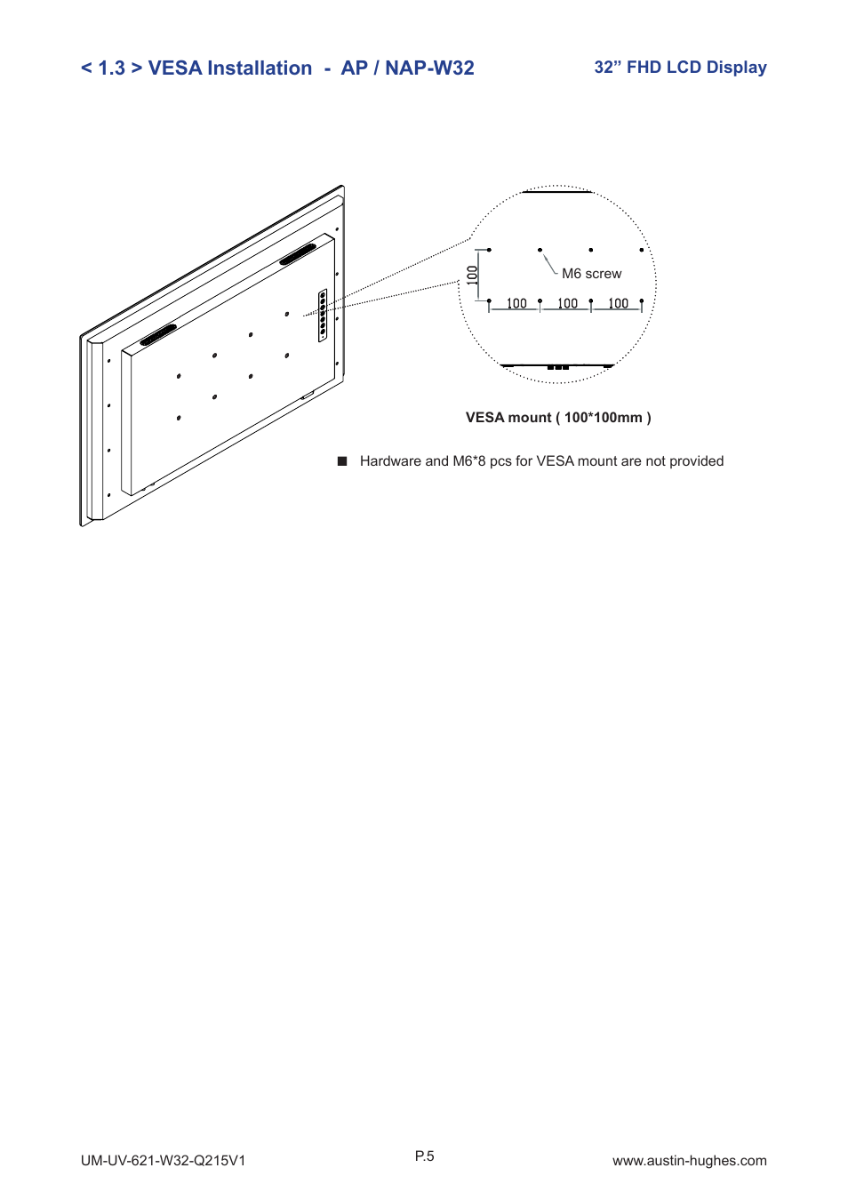 3 > vesa installation - ap / nap-w32 | Austin Hughes OP-W32 User Manual | Page 9 / 28
