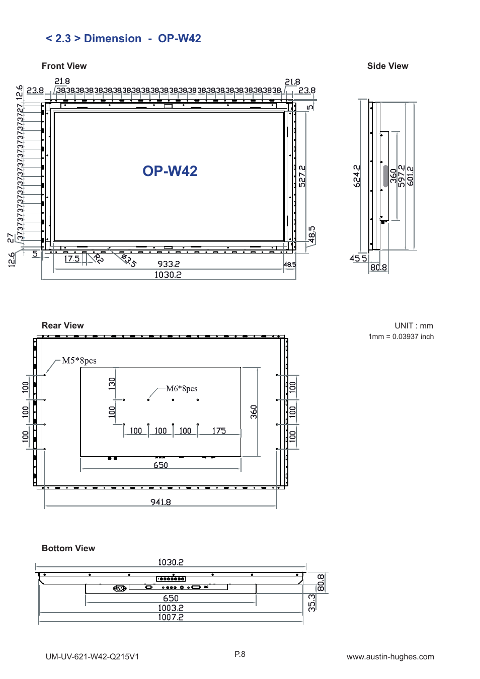 Op-w42, 3 > dimension - op-w42 | Austin Hughes OP-W42 User Manual | Page 12 / 28