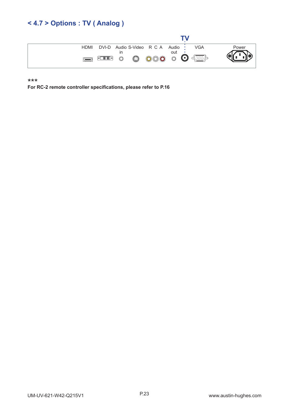 7 > options : tv ( analog ) | Austin Hughes OP-W42 User Manual | Page 27 / 28