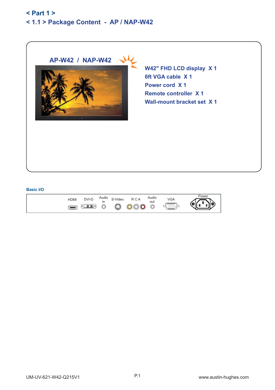 1 > package content - ap / nap-w42 | Austin Hughes OP-W42 User Manual | Page 5 / 28
