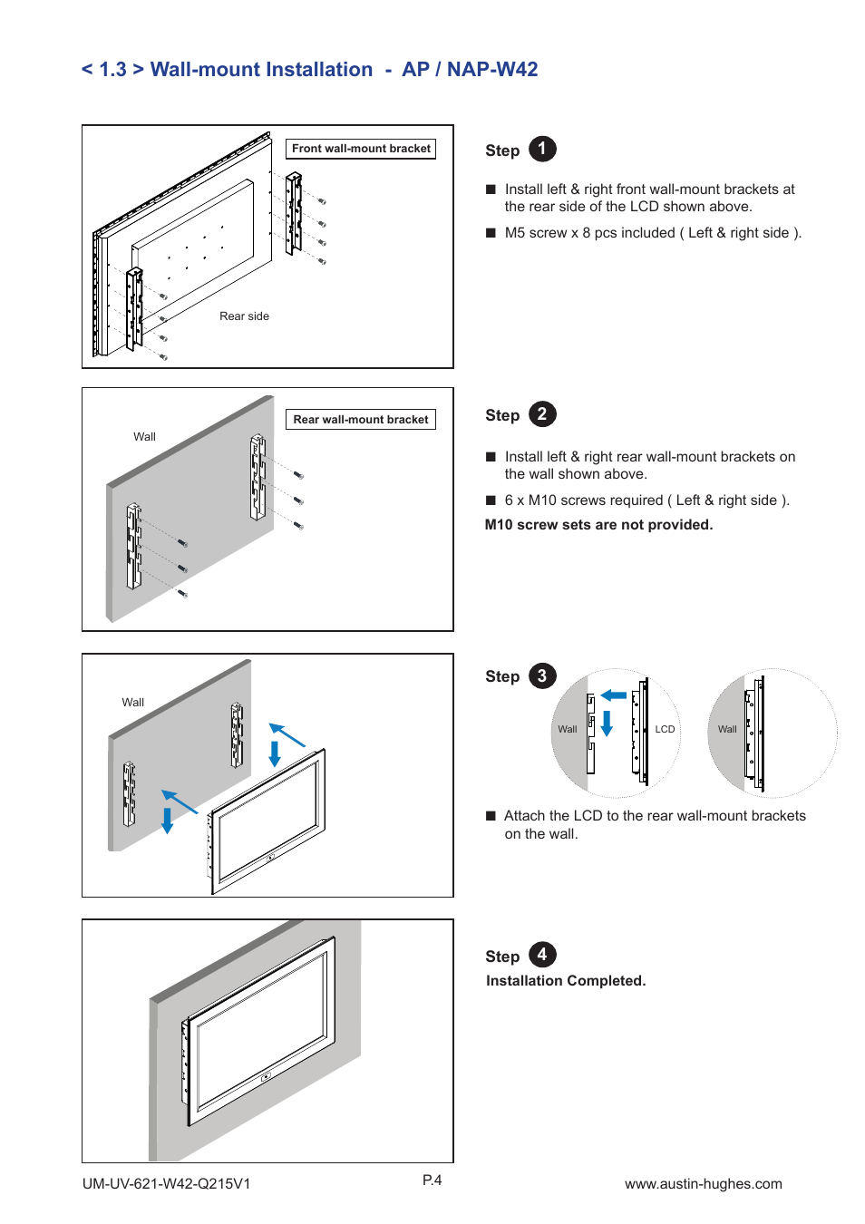3 > wall-mount installation - ap / nap-w42 | Austin Hughes OP-W42 User Manual | Page 8 / 28