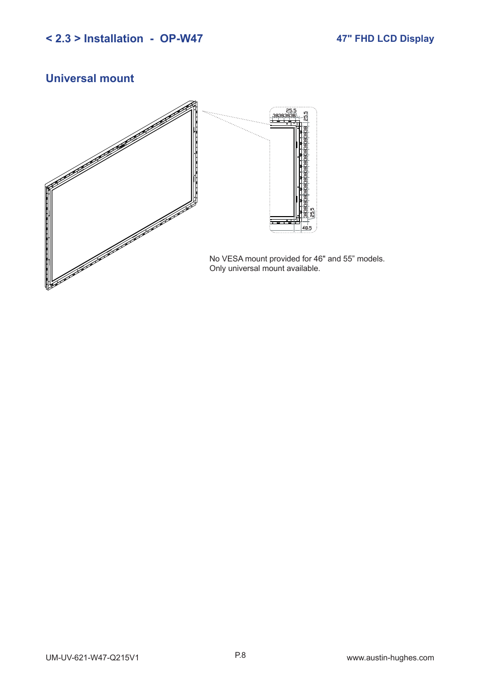 3 > installation - op-w47, Universal mount | Austin Hughes OP-W47 User Manual | Page 13 / 28