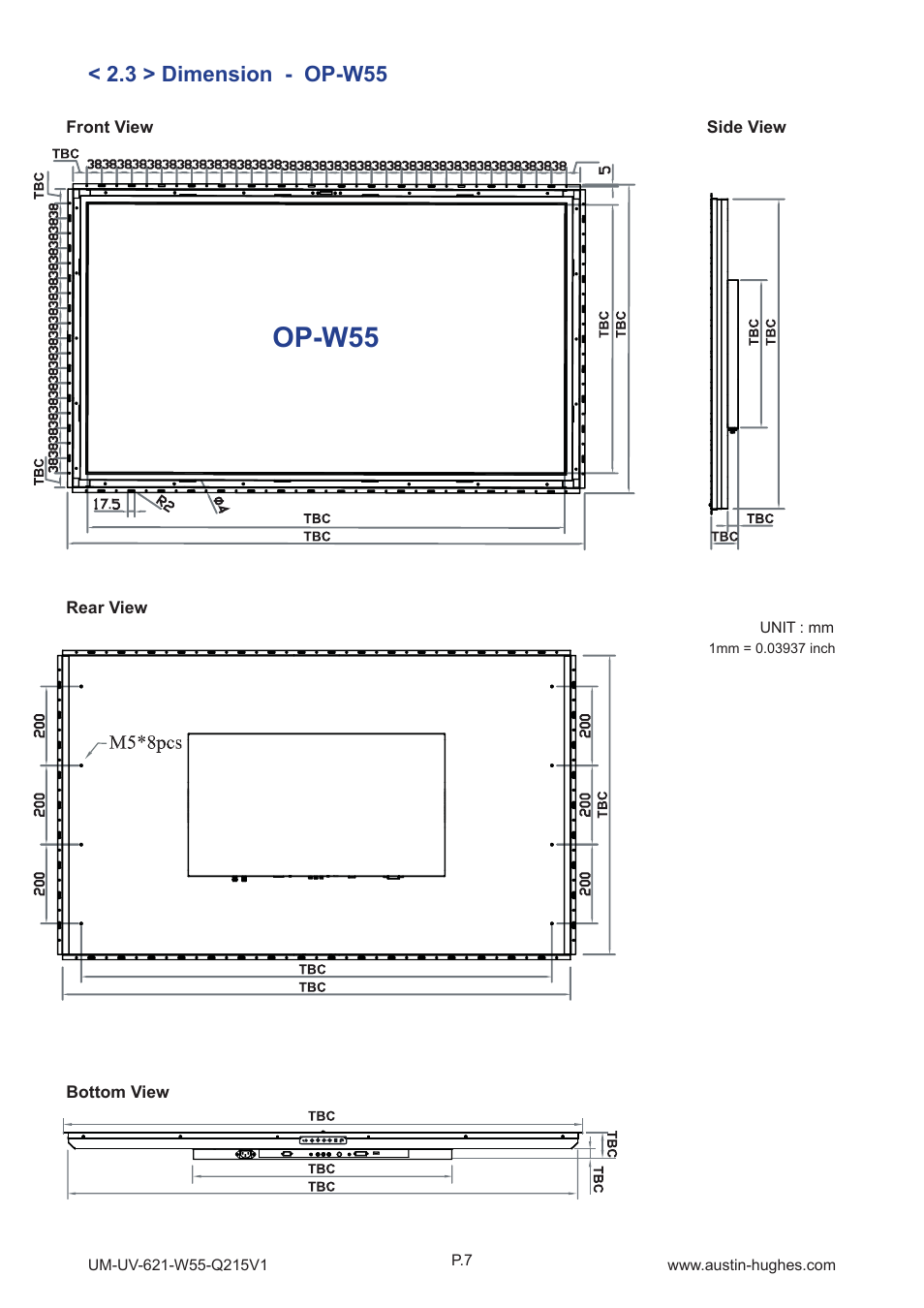 Op-w55, 3 > dimension - op-w55 | Austin Hughes OP-W55 User Manual | Page 12 / 28
