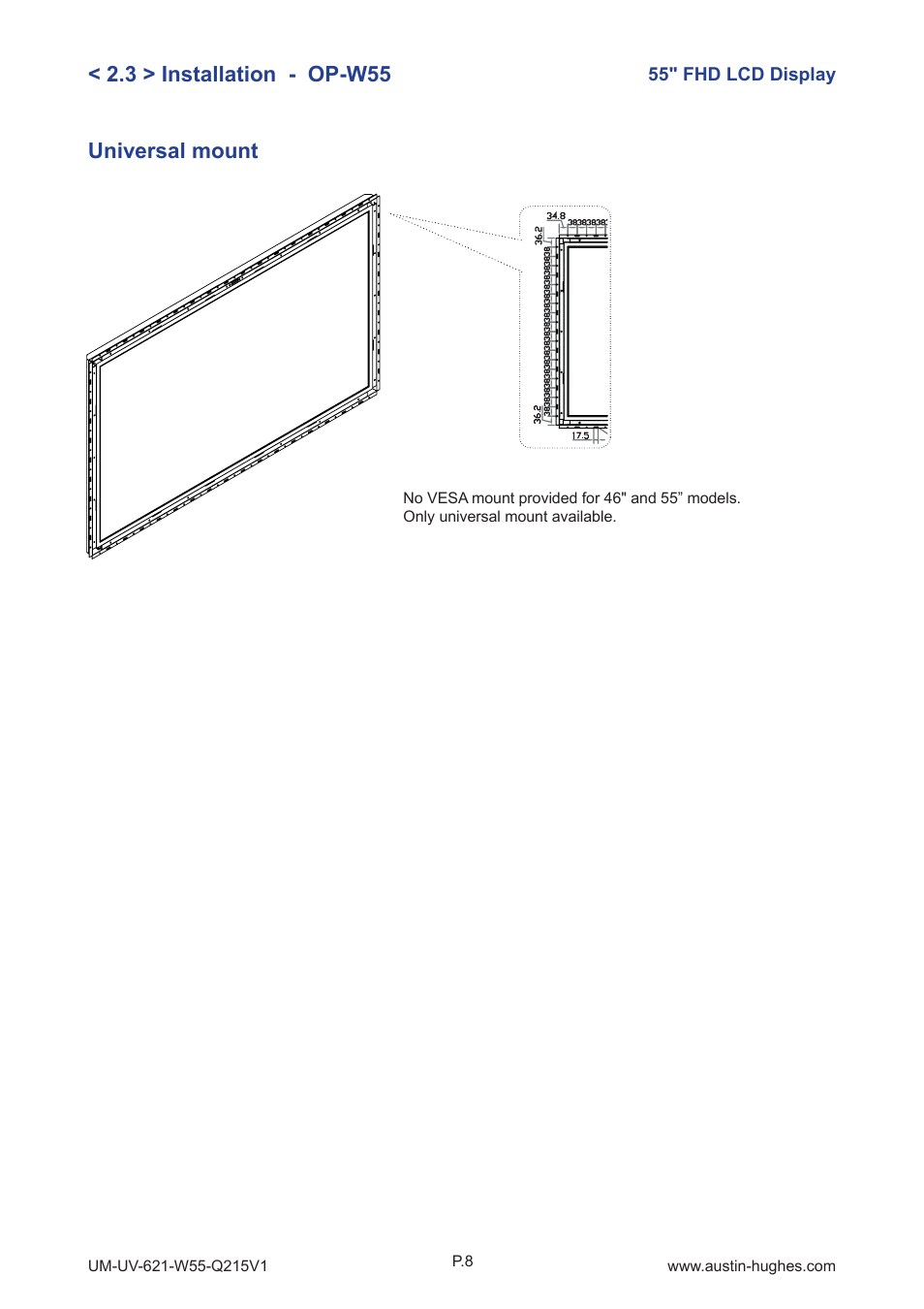 3 > installation - op-w55, Universal mount | Austin Hughes OP-W55 User Manual | Page 13 / 28