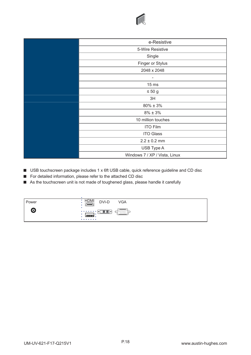 Usb touchscreen, 5 > options : touchscreen & driver | Austin Hughes OP-F17 User Manual | Page 22 / 28