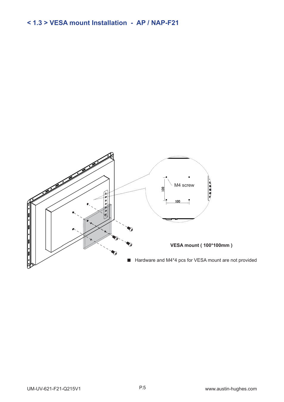 3 > vesa mount installation - ap / nap-f21 | Austin Hughes OP-F21 User Manual | Page 10 / 32