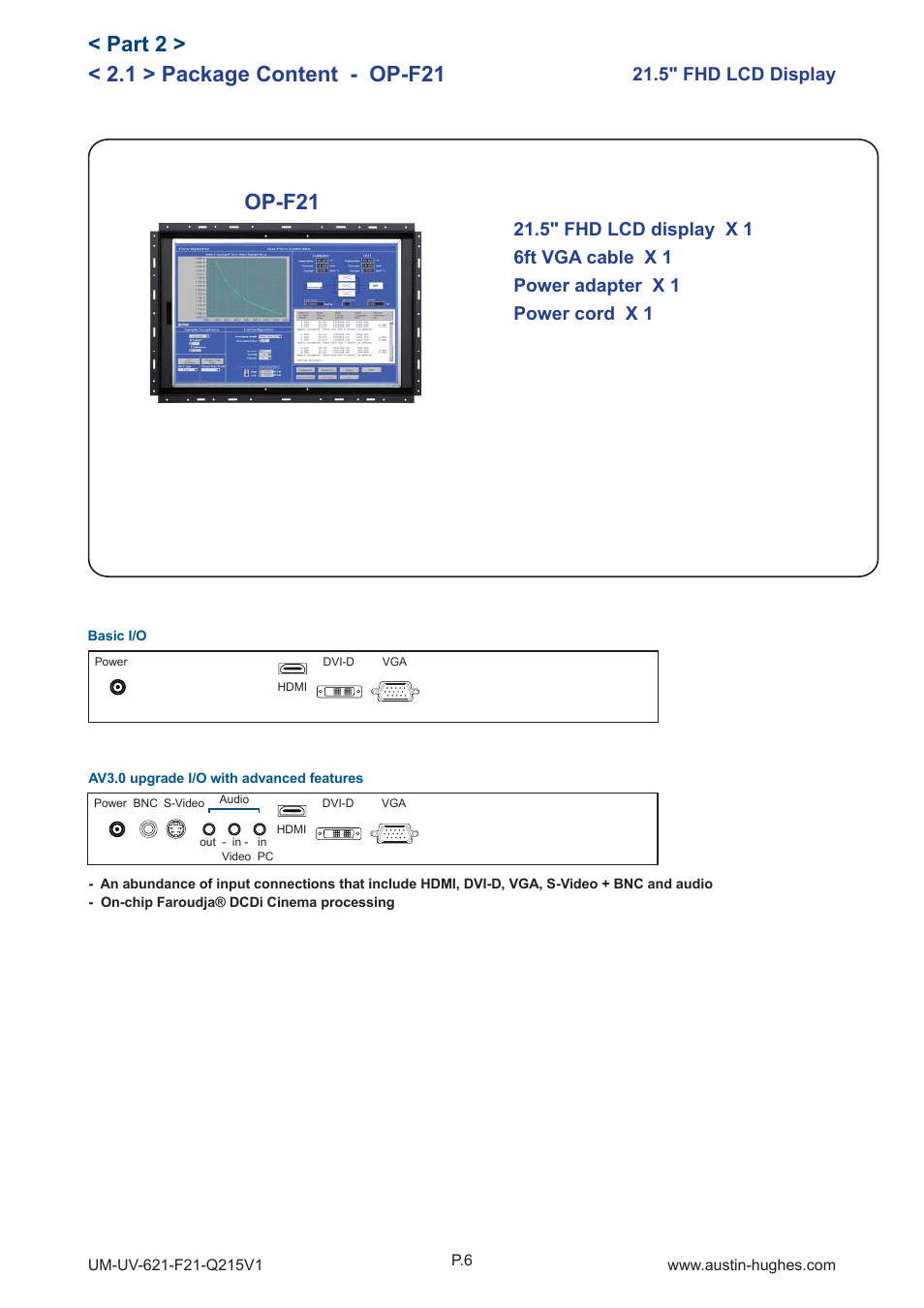 1 > package content - op-f21, Part 2, Op-f21 | 5" fhd lcd display | Austin Hughes OP-F21 User Manual | Page 11 / 32