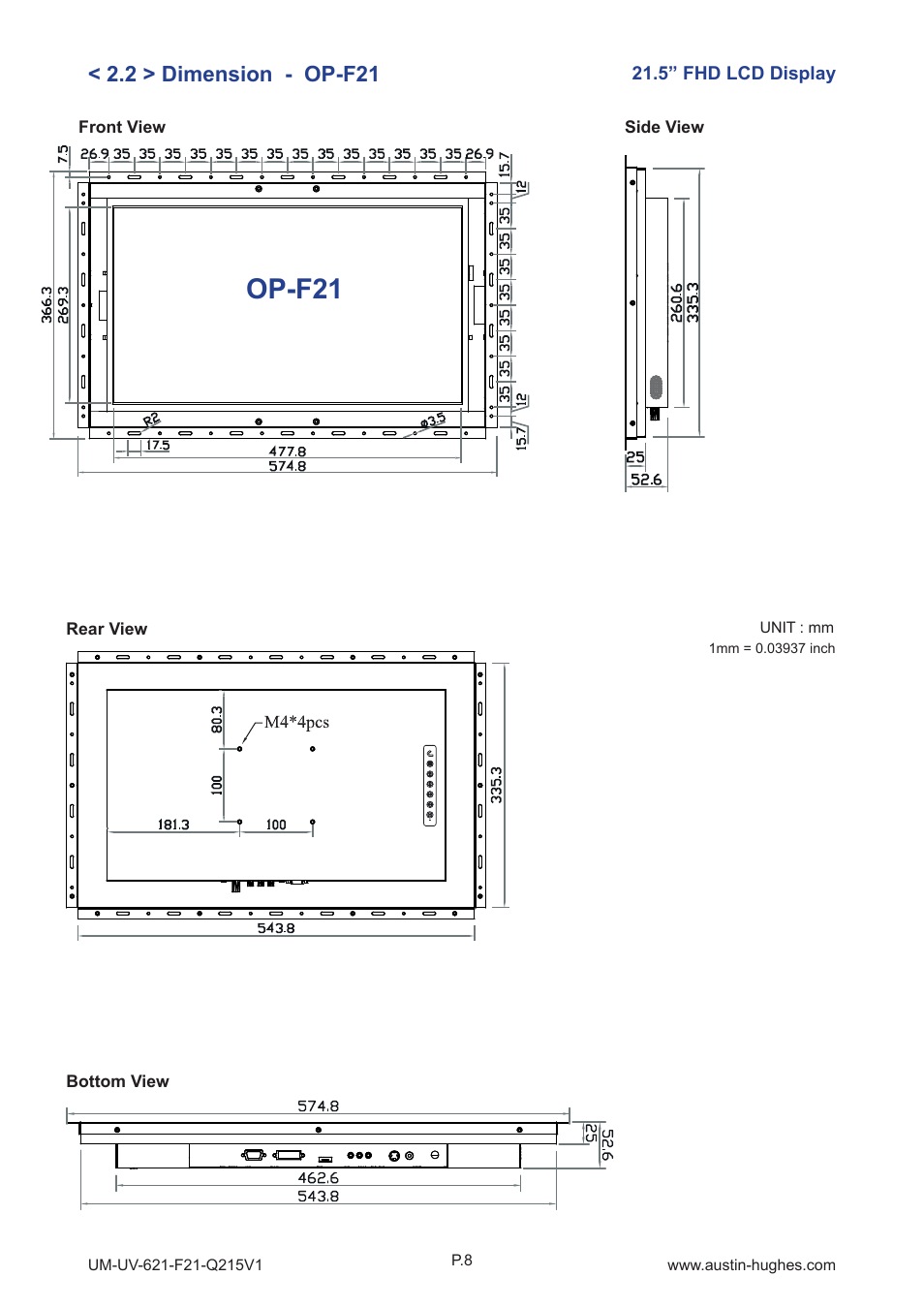 Op-f21, 2 > dimension - op-f21 | Austin Hughes OP-F21 User Manual | Page 13 / 32