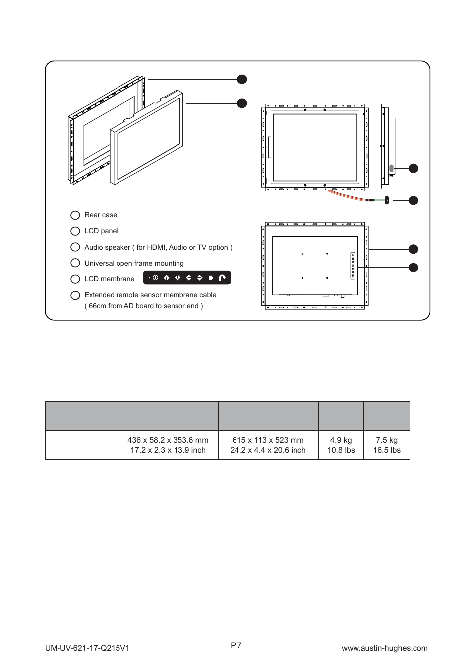 2 > structure diagram - op-17, Op-17, Front view | Rear view, 17" lcd display | Austin Hughes OP-17 User Manual | Page 11 / 28